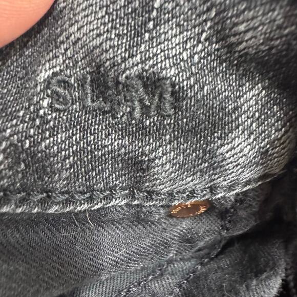 American Eagle Jeans Mens Tag 29x32 Fits 28x28.5 Slim Straight Distressed Black - Picture 7 of 11